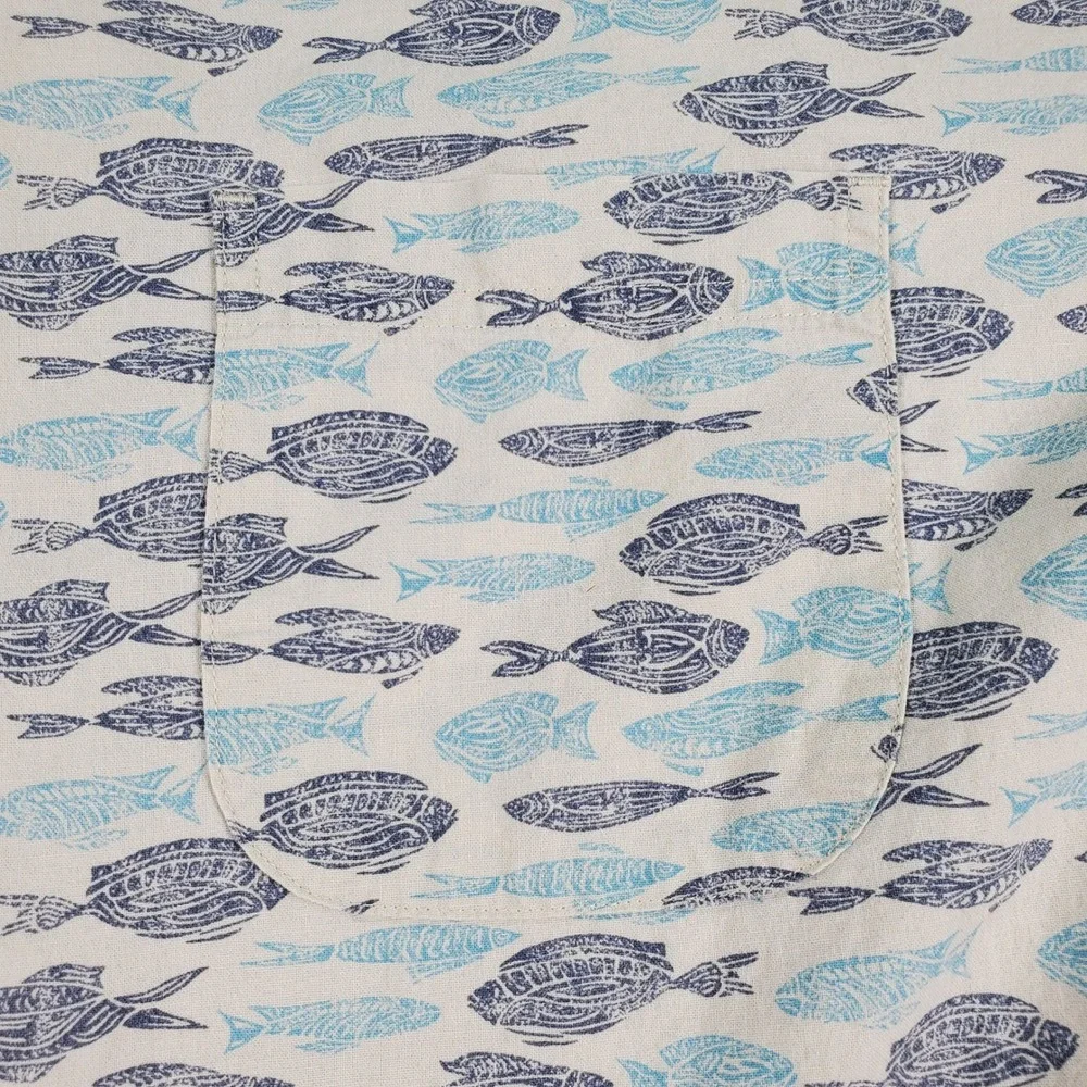 LL Bean Mens Traditional Fit Fish Print Cotton Short Sleeve Button Up Shirt M